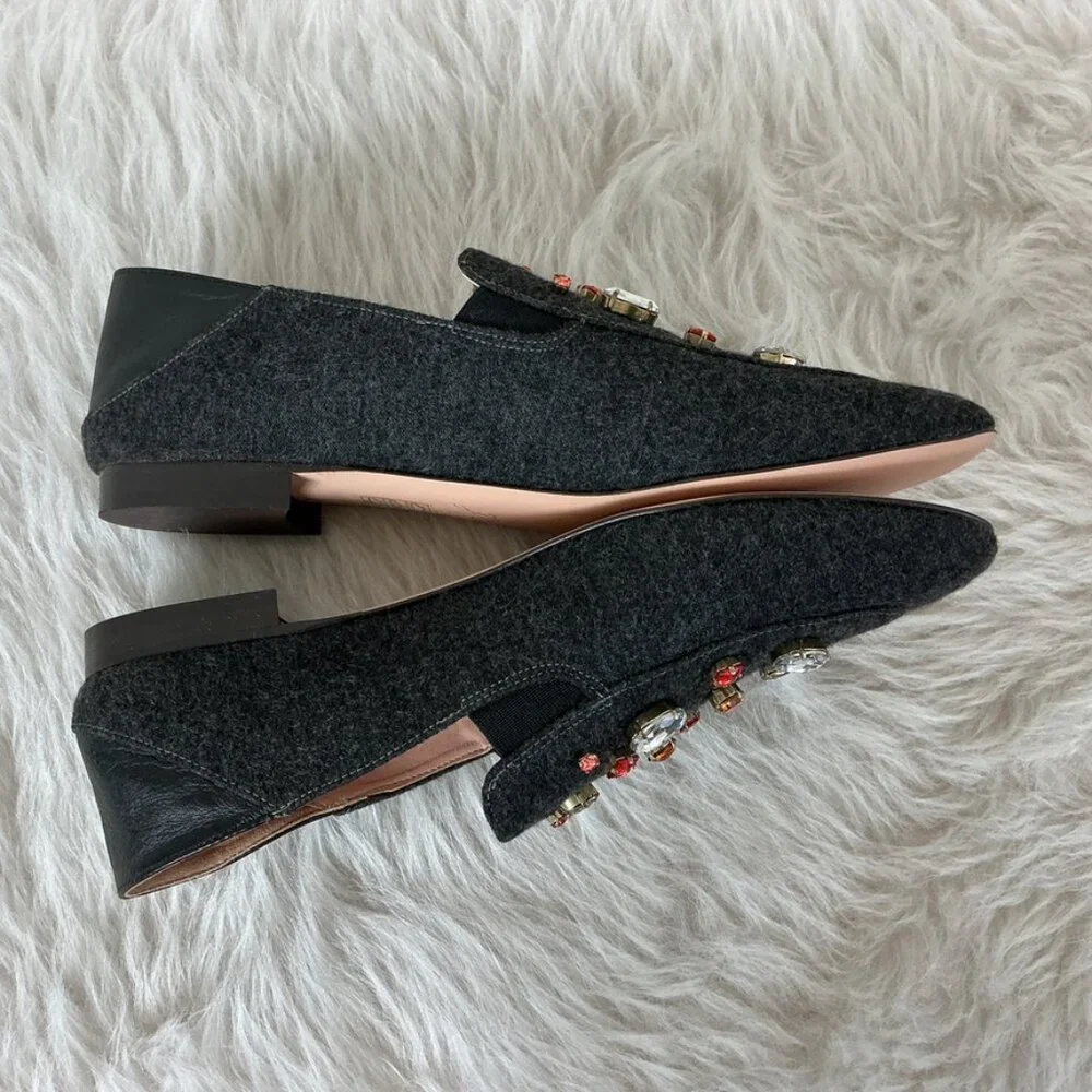 J. Crew Gray Janie Jewel Convertible Smoking Slippers Loafers Mules 9.5